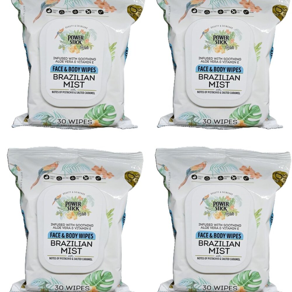 Power Stick Face & Body Wipes – Brazilian Mist (30 Count) 🌿✨